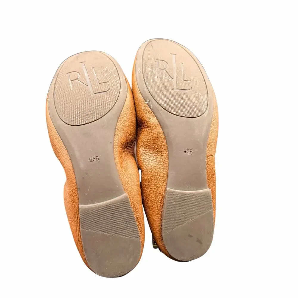 Lauren Ralph Lauren BARB Leather Chain Ballet Flats Tan Gold Hardware 9.5B